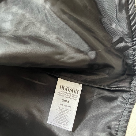 Hudson Black Faux Leather Bomber Jacket with Red Stripes-Size 24 months - Picture 5 of 9